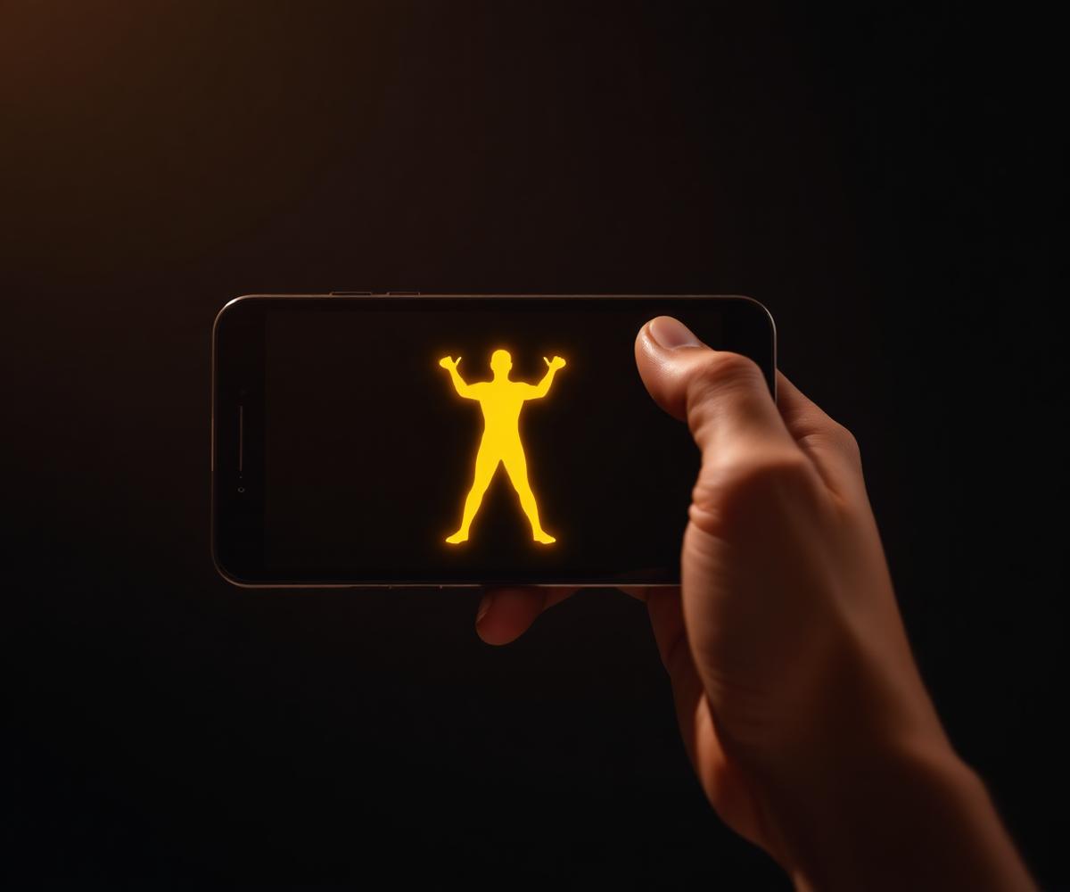 Smartphone showing a golden pose silhouette overlay